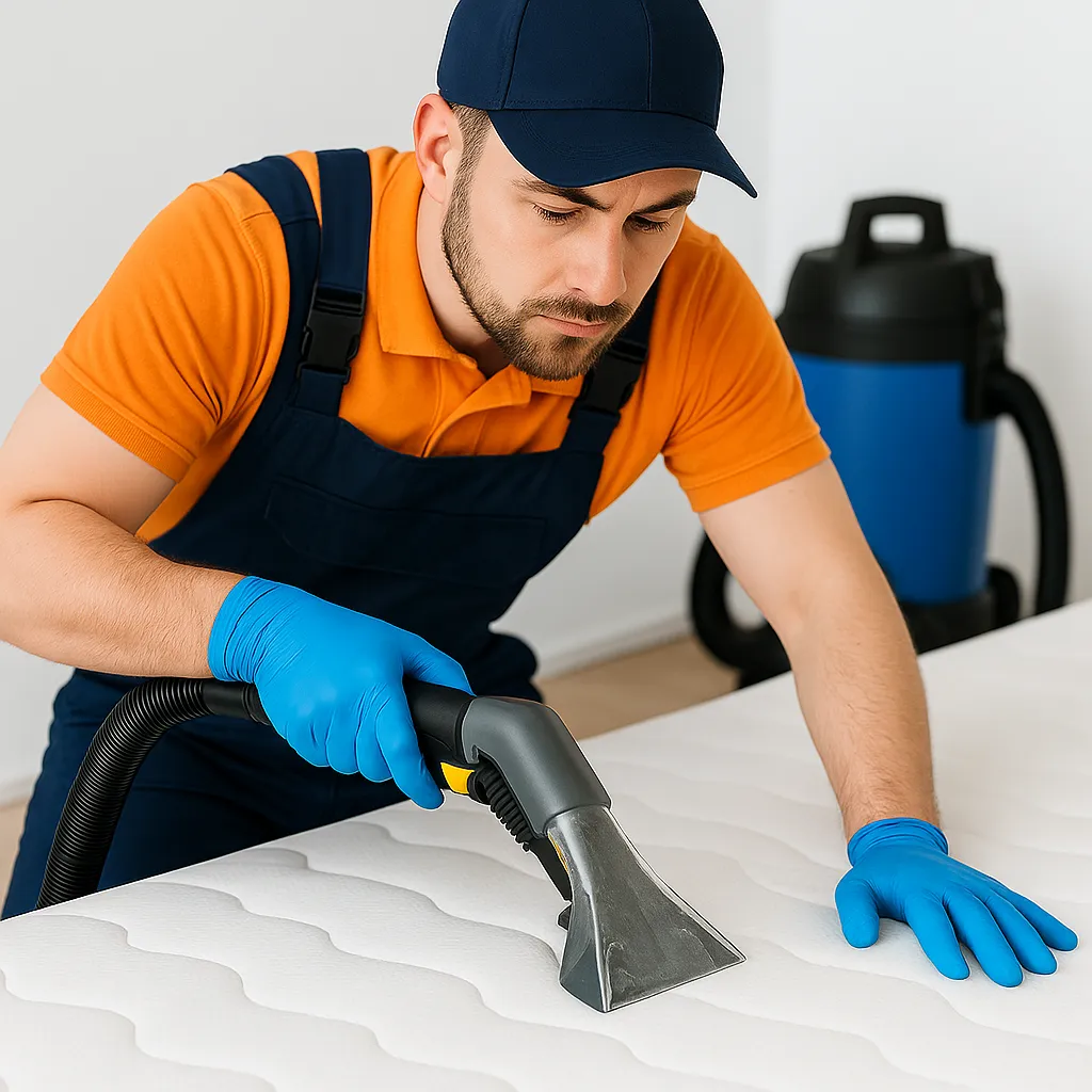 Pracownik Clean Space pierze materac